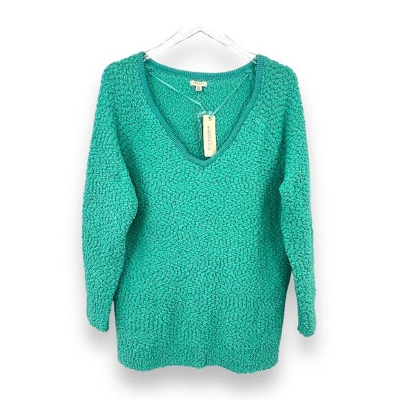 Sonoma green cozy Teddy Bear popcorn knit V neck pullover long sleeve sweater 1X - Picture 1 of 9